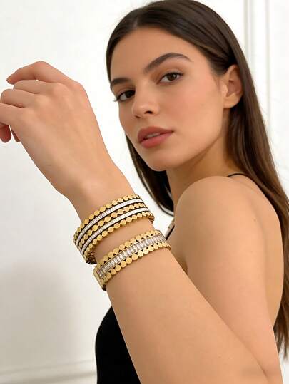 Juego de pulseras de acero inoxidable chapado en oro de 18K con diseño trenzado y retorcido, joyería elegante y lujosa para mujer. Regalo vintage de invierno para mamá, Navidad, Acción de Gracias, Halloween, boda, rave/baile de graduación/fiesta/uso diario, accesorio para aniversario, San Valentín, joyería bohemia, regalo de cumpleaños, regalos para damas de honor