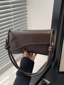 Bolso de Hombro Elegante, Minimalista, Vintage, con Solapa Asimétrica y Estampado de Leopardo a la Moda - Café - Ver 11