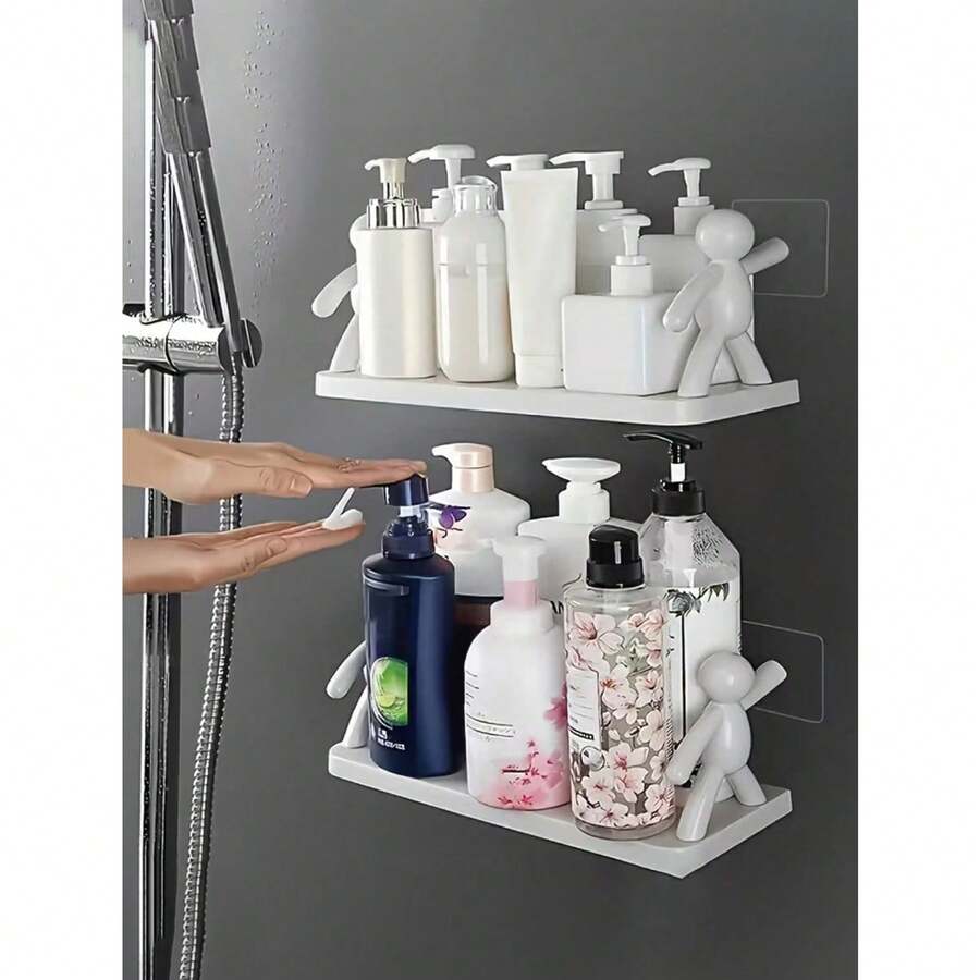 6 chiếc kệ treo tường tự dính hình người nhỏ, không cần khoan (sức chứa 2.3kg), kệ đựng đồ hình người sáng tạo cho phòng tắm, kệ đựng đồ thiết yếu cho ký túc xá màu trắng, kệ đựng gia vị nhà bếp hiện đại