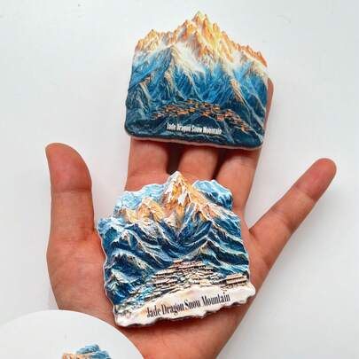 1pc Gold Peak Snowy Mountain + Snowy Valley 3D Fridge Magnet, Gongga Snow Mountain's Sunlit Golden Mountain, 3D High-End Embossed Resin Craft, 3D Stereoscopic Magnetic Sticker Exquisite Landscape Fridge Magnet, Travel Lover Home Decor Gift