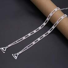2pcs Minimalist Fashion Crystal Metal Chest Strap, Crystal Bustier Strap, Off-Shoulder Body Chain - Silver 2PCS - View 8