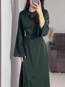 Women's Style Long Elegant Modest Long Sleeve Dress - 灰色 - 查看 1