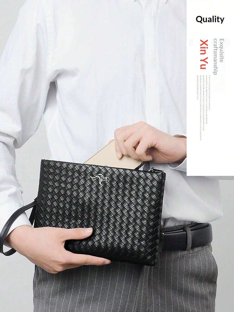 2026 New Fashion Woven Pattern Men's Clutch Wallet, PU Leather Soft Texture Large Capacity Handbag - Multicolor - View 1