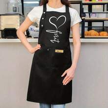 Unisex Chef Apron, Black With Heart And Handwritten Letters - Gradient Background Cooking Apron, Durable Polyester Kitchen Apron With Pockets, Suitable For Baking, Grilling, And Restaurant Use - Stylish And Practical, Suitable For Home Cooks And Professional Chefs - 均碼 - 查看 3
