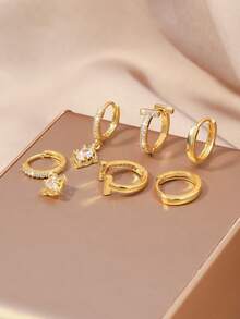 6 Stücke Ohrstecker Set, elegante Wassertropfen Ohrstecker + Blumen Anhänger + Schmetterling Creolen, 18K Goldplattiert Kupfer Multi-Stil Kombination, geeignet für den täglichen Gebrauch von Frauen, Pendeln, Partys, Konzerte, gesellige Anlässe - Gold - Übersicht 9