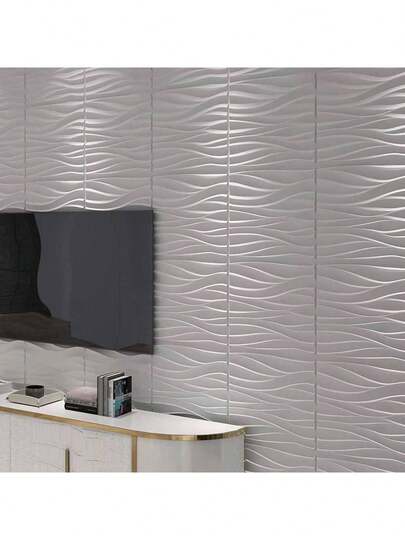 20片/30片装3D波浪纹理PVC墙板/贴纸/壁纸，PVC材质，无异味，轻便易安装，防火、防水、防油、耐热、防潮，带凹槽纹理的装饰性3D墙板，适用于家居、房间