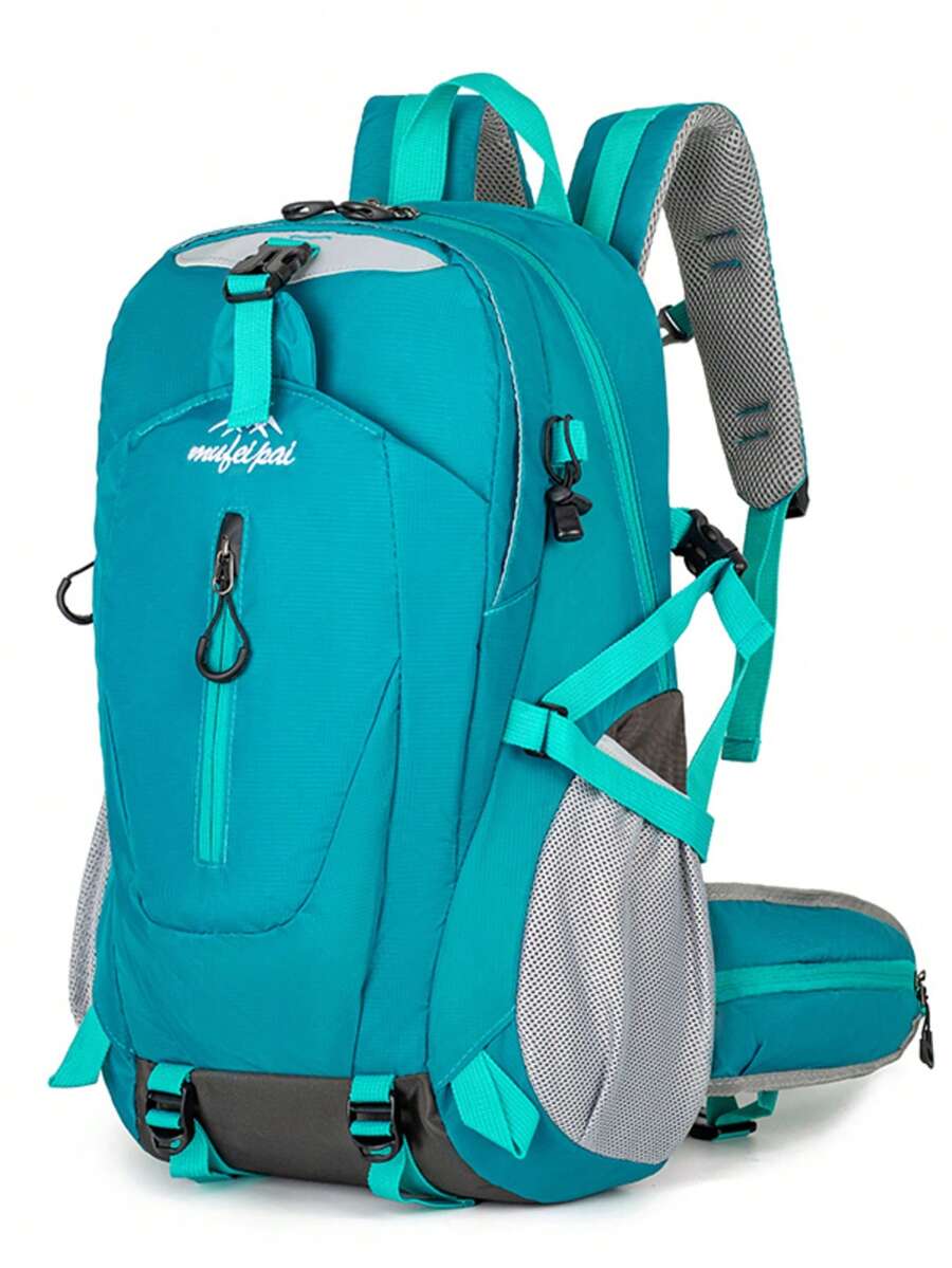 1pc Mountain Peak Embroidery + Multi-Pocket Design Waterproof Nylon Large Capacity Decompression Backpack, Zipper Closure, Outdoor Hiking, Trekking, Daily Commute