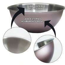 Kit com 2 Saladeira Tigela Bowl Color 26cm Rose Aço Inox Escovado Bacia Top de Linha - Rosê - Visão 4
