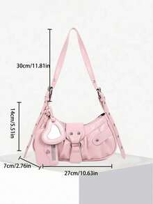 Dedoo 1个Y2K哥特风复古铆钉装饰方形点缀女士单肩包，适合日常出行，小众设计，蒸汽朋克，哥特风，女士包包，酷女孩街头风，完美适用于音乐节、演唱会、摇滚风格，Y2K包包，2000年代时尚风格，哥特朋克风女士包包 - 粉色 - 查看 4