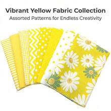 8 piezas de tela de algodón con estampado de girasoles amarillos brillantes, lunares y rayas, surtido de 20*25cm/40*50cm de la serie amarilla para patchwork, manualidades de verano DIY, decoración y costura, lavable a máquina - B - Ver 10
