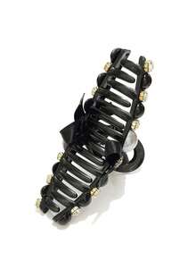 1个女士黑色植绒双面心形字母交叉发夹，时尚简约设计，适合日常佩戴，夏季发饰，沙滩夹，度假必备 - 黑色 - 查看 5