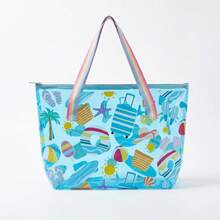Large Transparent PVC Beach Bag With Summer Print 50x33x11.5cm Women's Shoulder Bag With Rainbow Fabric Handle And Zipper Closure Super Capacity For Holidays, Pool And Travel Water-Resistant Handbag To Store Towels, Sunscreen And Accessories With Style And Practicality For The Modern Woman - 查看 2
