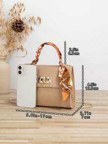 Túi xách nữ dáng vuông nhỏ, họa tiết kẻ caro jacquard, phong cách đường phố thường ngày, có thể trang trí thêm khăn quàng cổ. - Màu be - Xem 2