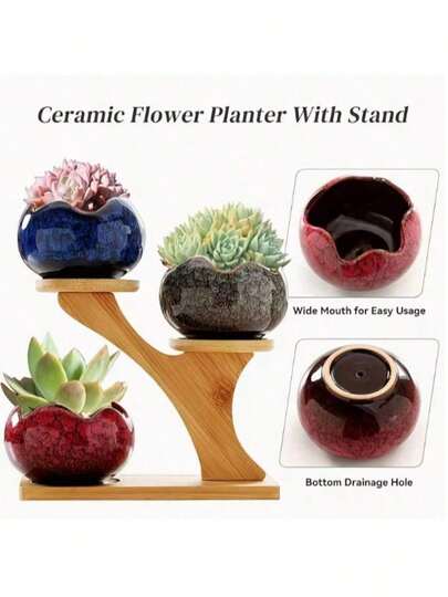 1 pieza Soporte multifuncional de bambú para plantas, adecuado para suculentas y plantas en maceta, perfecto para decoración del hogar, oficina o balcón, gran regalo para entusiastas de la jardinería, estantería para plantas