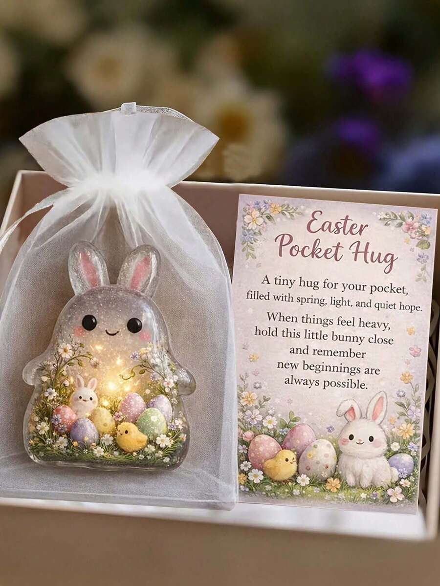 2D Flat Easter Pocket Hugger Cute Mini Acrylic Rabbit With Inspiring Message, Ideal As Easter Gift For Anyone - Rabbit Figurine - View 1