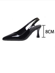 Fashionable Women's Versatile Pointed Toe Kitten Heel Slip-On Sandals, Elegant Ladies' High Heels For Wedding, Party, Banquet, Sexy Black And Wine Red Pointed Toe Buckle Slip-On Stiletto High Heels - Black - View 5