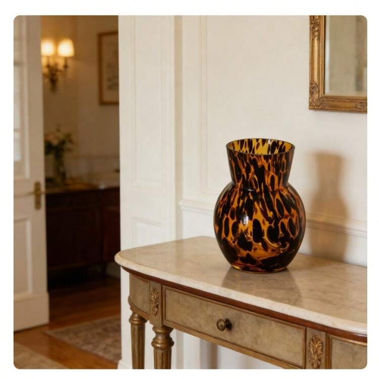 US 7"H Tortoise Glass Vase - Mouth-Blown Art Glass, 19th Century Inspired,  Home Decor Essential For Timeless Elegance - Brown - 查看 1