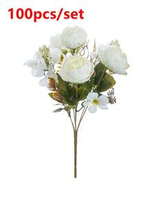 1pc/3pcs Purple Artificial Hydrangea Peony Rose Flower Bouquet, Home Decor, Wedding Bridal Bouquet, Valentine's Day Gift - White - View 8