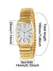 XAPWV 1件装桶形弹力表带阿拉伯数字刻度女士手表，简约商务石英女士手表 - 金色 - 查看 5