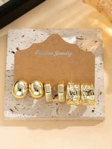 6/18pcs Vintage Elegant CCB Hoop Earrings, Creative Asymmetrical C-Shaped Design, Personalized Earrings For Women Daily, Party, Date And Holiday Wear, Exquisite Holiday Gift - Gold - View 7