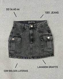 Women's High-Waisted Denim Cargo Skirt With Pockets, Plus Sizes 34 To 54 - Dark Grey - View 2