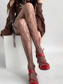 1pc Floral Fishnet Stockings, Y2K Baddie Aesthetic Black Mesh Tights, Pair With Thigh High Boots - Multicolor - View 10
