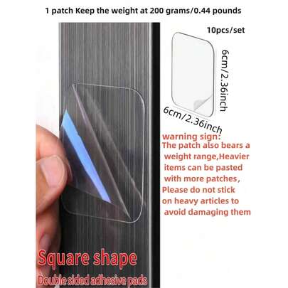 10 piezas Ganchos adhesivos transparentes cuadrados de acrílico sin perforación, de alta viscosidad, lavables, de doble cara de PVC para estantes de almacenamiento sin costuras en el baño y ganchos adhesivos sin costuras - ultra resistentes, fáciles de instalar, organizadores ahorradores de espacio para toallas, batas, cepillos y accesorios en la decoración del hogar moderna, ideales para áreas de ducha, tocador y lavandería