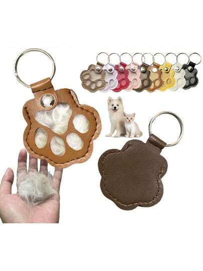 1 pieza Bolsa conmemorativa de cuero para guardar el pelo de las mascotas - Llavero portátil multiusos, Llavero para guardar el pelo de gatos y perros, Regalos para amantes de gatos y perros, Llavero recuerdo de pelo de mascota - Regalos conmemorativos de mascotas, Adecuado para gatos y perros, Caja de almacenamiento de pelo conmemorativo de mascotas, Llavero colgante con forma de pata de perro y gato de cuero