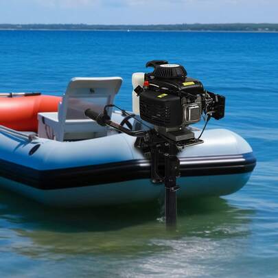 SHIOUCY Black 3HP 4 Stroke Outboard Motor, 0.32gal Fuel Tank 22.44*36.22in Wind Cooling For Fishing Boat Inflatable Boat Sailboat Outdoor Adventure