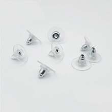100pcs Rubber Earring Backs, Stud Nuts, Silicone Earring Backs, Suitable For DIY Jewelry Making Accessories - Silver - View 1