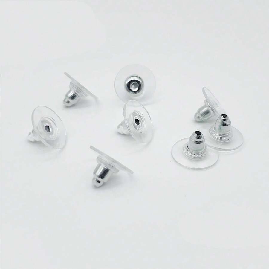 100 chiếc nút chặn khuyên tai bằng cao su, ốc vít, nút chặn khuyên tai bằng silicon, thích hợp cho phụ kiện làm trang sức DIY. - Bạc - Xem 1