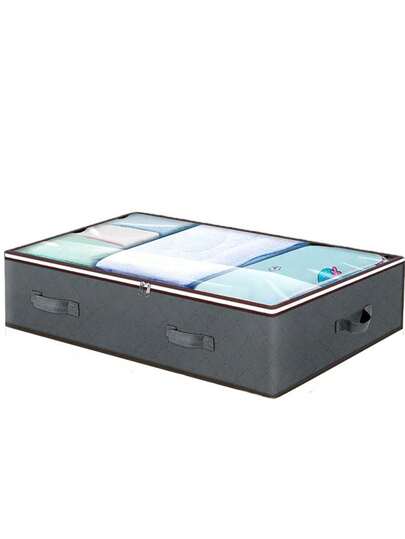 1个床底收纳袋，可折叠衣柜收纳盒兼床底收纳盒，床底收纳袋，用于存放包装纸、毯子、毛巾、衣物、被子、毛衣、床单等，适合卧室和家居收纳，也可用于存放女士白色T恤。