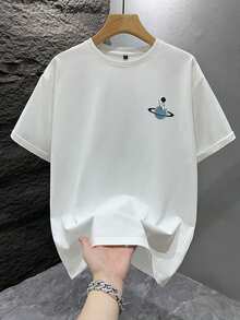 1pc Men's Fashionable Printed Loose Fit Short Sleeve T-Shirt | Exquisite Design | Summer Essential | Easy To Match, Showcasing Your Style - White - View 3