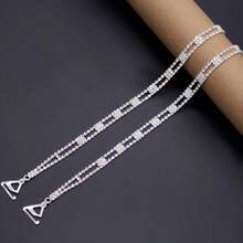 2pcs Minimalist Fashion Crystal Metal Chest Strap, Crystal Bustier Strap, Off-Shoulder Body Chain - Silver 2PCS - View 7
