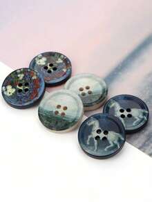 10 Decorative Buttons, Rustic Oil Painting Style Buttons, Mixed Styles, Round Oil Painting Buttons, Versatile Buttons For Coats, Suits, And Outerwear For Men And Women, Used For Decorative Hand-Sewing Accessories - Random Styles - View 5