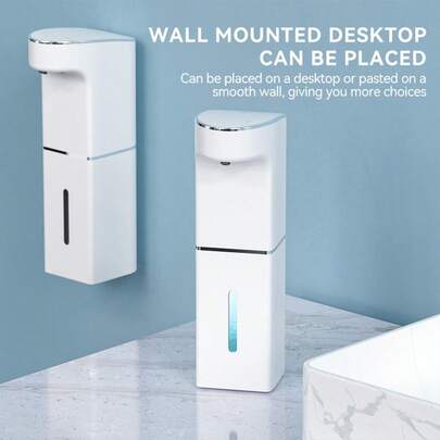 自动皂液器，非接触式洗手液分配器，可壁挂或台面安装，可充电感应皂液泵，适用于浴室和厨房，浴室皂液器，智能洗手设备 1200mAh