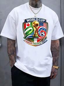 Men'S Soccer Ball & 2026 FIFAs WORLD CUP Graphic T-Shirt - Lightweight Breathable Fabric, Regular Fit Crew Neck Short Sleeve Casual Sportswear For, Training, Soccer Shirt, Athletic Apparel, Sporty Design, Comfortable Fit, Athletic WearRelaxed T-Shirt,Men Pure Cotton Soccer Players Soccer USA Team Graphic Sports Soccer Round Neck Short Sleeved Casual T-Shirt - 白色11 - 查看 1