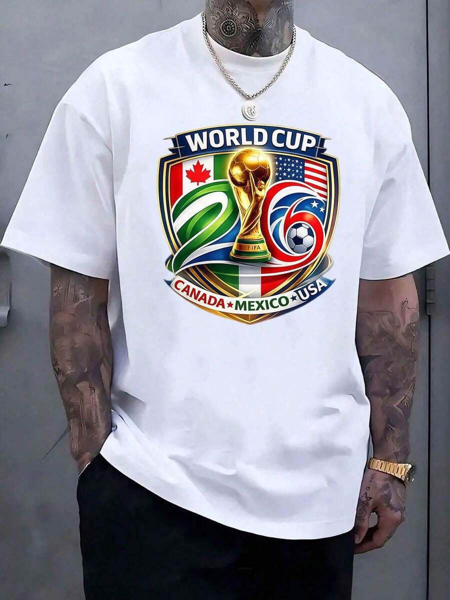 Men'S Soccer Ball & 2026 FIFAs WORLD CUP Graphic T-Shirt - Lightweight Breathable Fabric, Regular Fit Crew Neck Short Sleeve Casual Sportswear For, Training, Soccer Shirt, Athletic Apparel, Sporty Design, Comfortable Fit, Athletic WearRelaxed T-Shirt,Men Pure Cotton Soccer Players Soccer USA Team Graphic Sports Soccer Round Neck Short Sleeved Casual T-Shirt - 白色11 - 查看 1