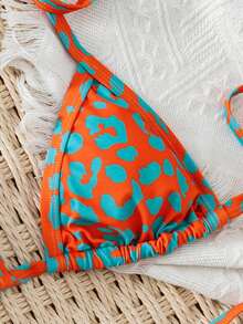 QKJ 豹纹性感比基尼套装，适合夏季海滩度假 - 珊瑚橙 - 查看 5