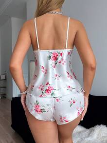 Lace Patchwork Camisole And Shorts Pajama Set 2-Piece - White - View 5