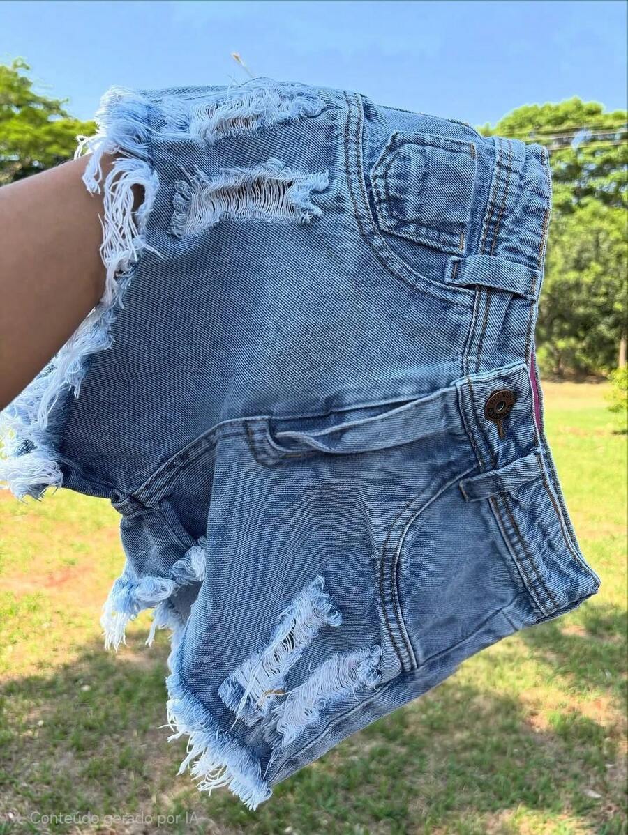 Short Gray Distressed Jeans - Royal Blue - View 1