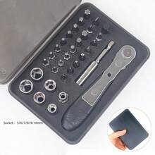 36件套迷你棘轮螺丝刀套装，带可互换批头，适用于狭窄空间，可正反两用，铬钒钢材质组合扳手，机械手动工具 - B-黑色棘輪扳手套裝 - 查看 3