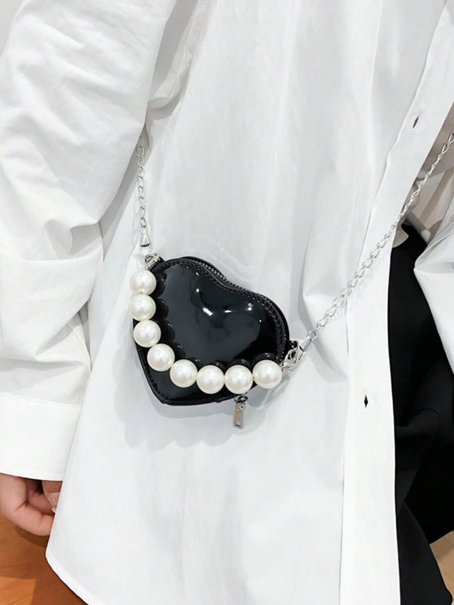 Bolso mini con diseño de nicho en forma de corazón, bolso de hombro con cadena de perlas personalizado de moda para mujeres