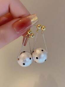 一对独特的点状棉质珍珠耳环，时尚个性通勤百搭耳环，女士款 - 彩色 - 查看 5