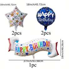 5pcs Birthday Decoration Set, Includes Colorful "Happy Birthday" Banner, Balloon, Star & Round Foil Balloons, Suitable For Birthday Party, Mother's Day, Father's Day, Graduation Party Decoration - View 2