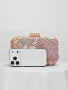 1pc Women's Fashionable Retro Evening Bag, Multicolor Leaf & Floral Pattern Patchwork Crossbody Mini Square Box Bag, Suitable For Party, Gathering, Shopping, Birthday, Valentine's Day, Gift, Random Pattern - Pink - View 5