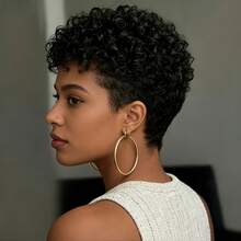 6 Inch Short Pixie Cut Human Hair Wig, Women's Curly Textured Full Lace Front Wig - Multicolor - View 7