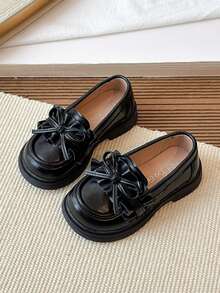 1 par de zapatos planos para niños con diseño de perlas y lazo negro, con suela suave y antideslizante, adecuados para primavera, verano, otoño e invierno - Negro - Ver 3