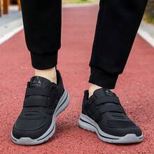 Tênis esportivo unissex respirável, tênis casual, tênis de corrida, modelo largo, leve, estilo casal, fecho de com material refletivo, fácil de calçar e descalçar, adequado para atividades ao ar livre, escritório, férias, escola, primavera e outono. - Preto - Ver 6