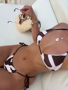2 pièces/Set Maillot de bain d'été pour femmes, imprimé floral aléatoire, ensemble de bikini à bretelles fines, sexy. Convient pour l'été, la plage, les vacances, le carnaval, le quotidien décontracté, à la mode et élégant, la Saint-Valentin, les vacances d'été - Multicolore - Voir 1